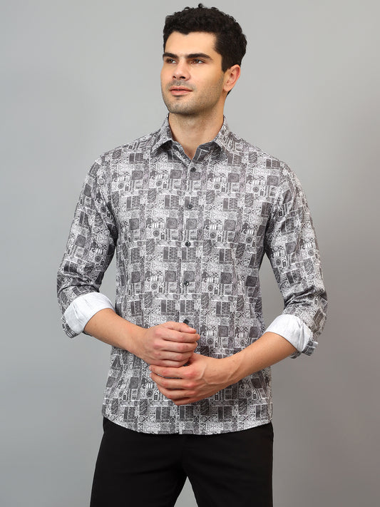 Formal Shirt for Men l Breathable & Soft with Color Fastness Regular Fit Spread Collar Neck Cotton Fabric Printed Pattern