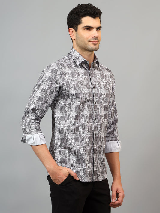 Formal Shirt for Men l Breathable & Soft with Color Fastness Regular Fit Spread Collar Neck Cotton Fabric Printed Pattern