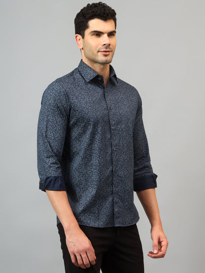 Men's Navy Blue Party Paisley Print  Full Sleeve Shirt