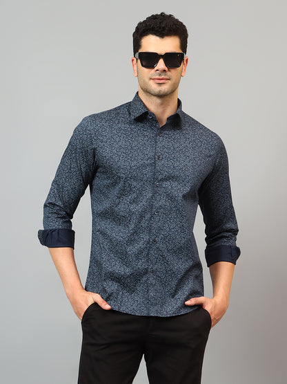 Men's Navy Blue Party Paisley Print  Full Sleeve Shirt