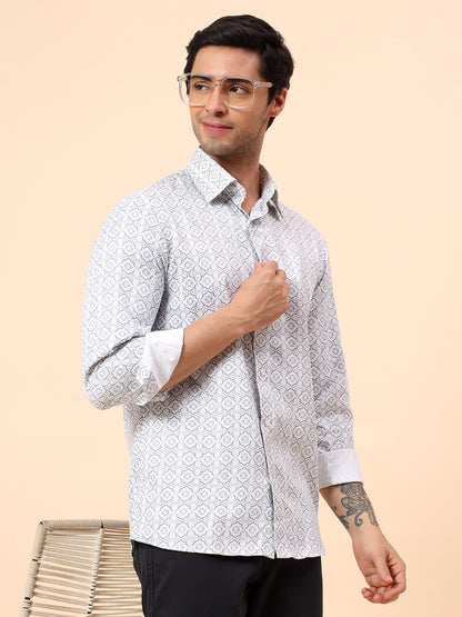 Formal Shirt for Men | Breathable & Soft with Color Fastness Regular Fit Cotton Fabric Printed Pattern