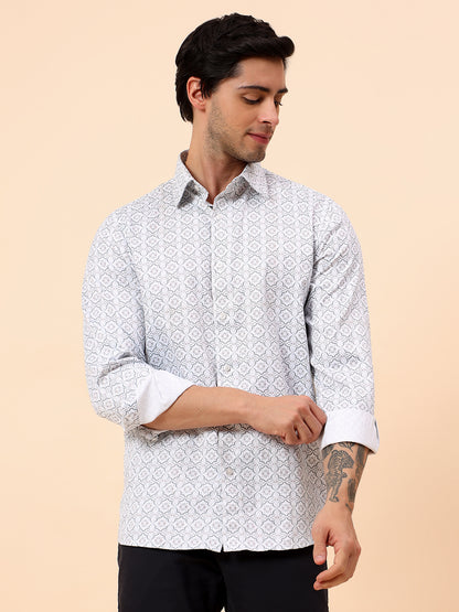 Formal Shirt for Men | Breathable & Soft with Color Fastness Regular Fit Cotton Fabric Printed Pattern