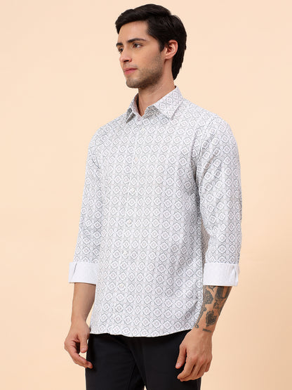Formal Shirt for Men | Breathable & Soft with Color Fastness Regular Fit Cotton Fabric Printed Pattern
