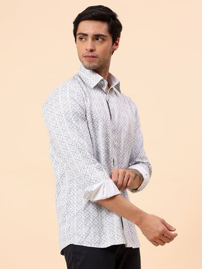 Formal Shirt for Men | Breathable & Soft with Color Fastness Regular Fit Cotton Fabric Printed Pattern