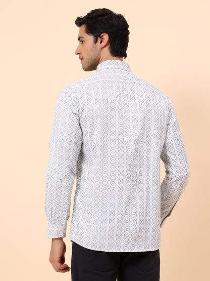 Formal Shirt for Men | Breathable & Soft with Color Fastness Regular Fit Cotton Fabric Printed Pattern
