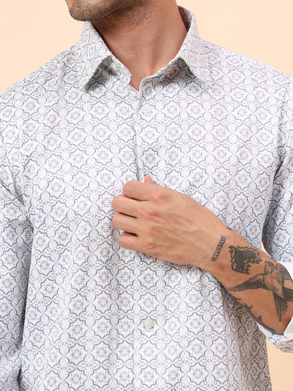 Formal Shirt for Men | Breathable & Soft with Color Fastness Regular Fit Cotton Fabric Printed Pattern
