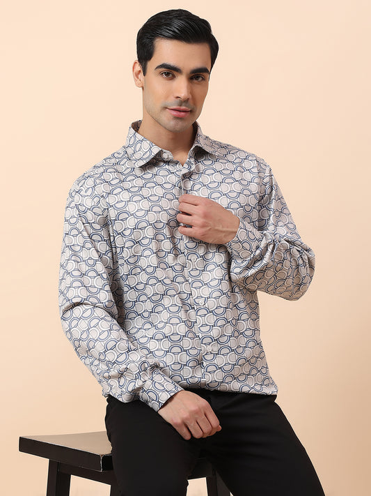 Formal Shirt for Men | Breathable & Soft with Color Fastness Regular Fit Spread Collar Cotton Fabric Printed Pattern
