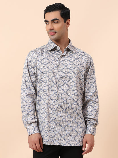 Formal Shirt for Men | Breathable & Soft with Color Fastness Regular Fit Spread Collar Cotton Fabric Printed Pattern