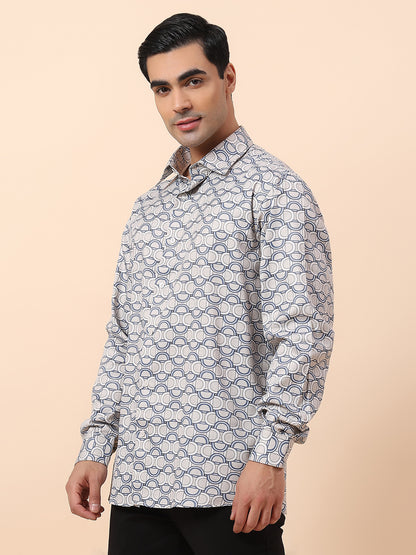 Formal Shirt for Men | Breathable & Soft with Color Fastness Regular Fit Spread Collar Cotton Fabric Printed Pattern