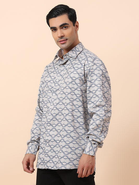 Formal Shirt for Men | Breathable & Soft with Color Fastness Regular Fit Spread Collar Cotton Fabric Printed Pattern