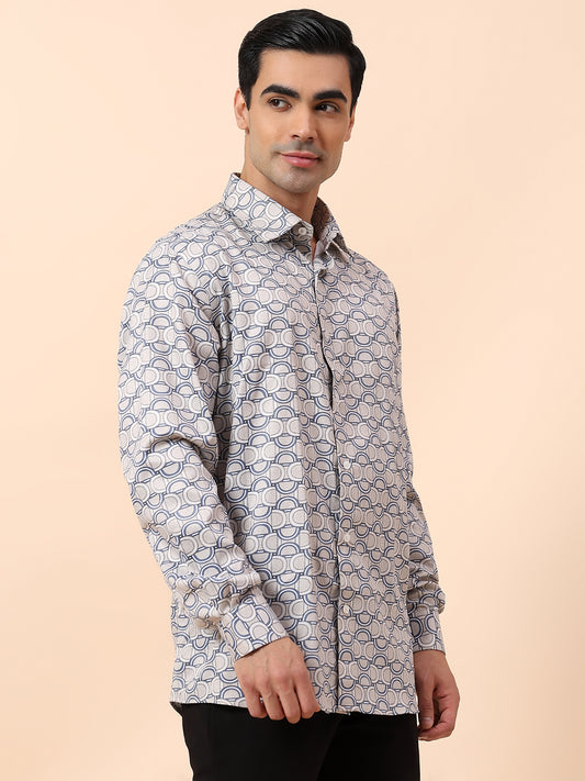 Formal Shirt for Men | Breathable & Soft with Color Fastness Regular Fit Spread Collar Cotton Fabric Printed Pattern