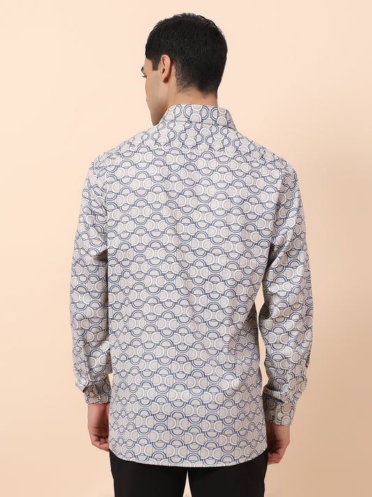 Formal Shirt for Men | Breathable & Soft with Color Fastness Regular Fit Spread Collar Cotton Fabric Printed Pattern