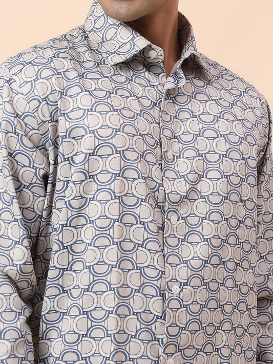 Formal Shirt for Men | Breathable & Soft with Color Fastness Regular Fit Spread Collar Cotton Fabric Printed Pattern