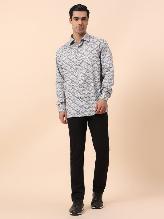 Formal Shirt for Men | Breathable & Soft with Color Fastness Regular Fit Spread Collar Cotton Fabric Printed Pattern