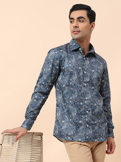 Formal Shirt for Men | Breathable & Soft with Color Fastness Regular Fit Spread Collar Cotton Fabric Printed Pattern