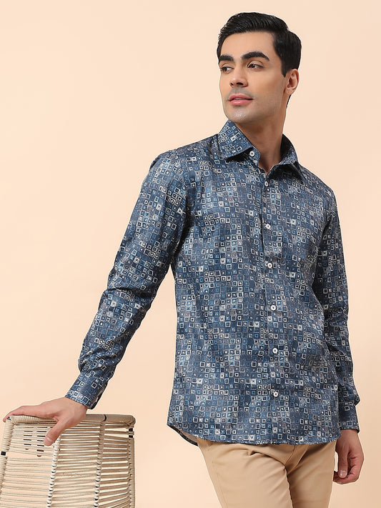 Formal Shirt for Men | Breathable & Soft with Color Fastness Regular Fit Spread Collar Cotton Fabric Printed Pattern