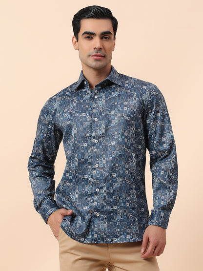 Formal Shirt for Men | Breathable & Soft with Color Fastness Regular Fit Spread Collar Cotton Fabric Printed Pattern