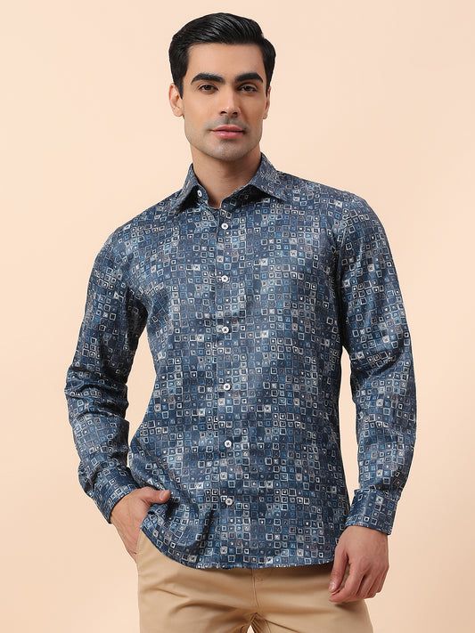 Formal Shirt for Men | Breathable & Soft with Color Fastness Regular Fit Spread Collar Cotton Fabric Printed Pattern