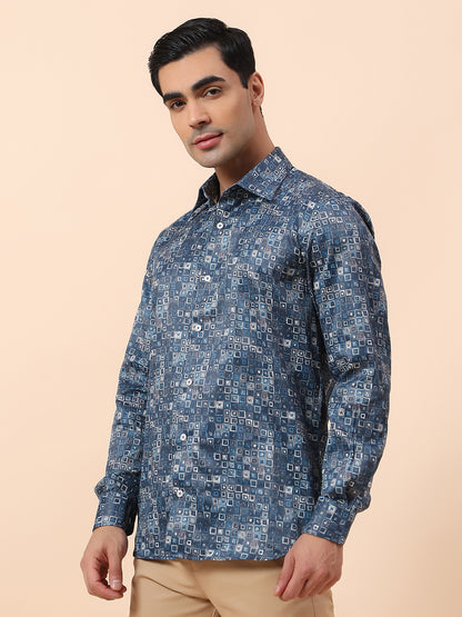 Formal Shirt for Men | Breathable & Soft with Color Fastness Regular Fit Spread Collar Cotton Fabric Printed Pattern