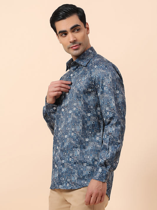 Formal Shirt for Men | Breathable & Soft with Color Fastness Regular Fit Spread Collar Cotton Fabric Printed Pattern