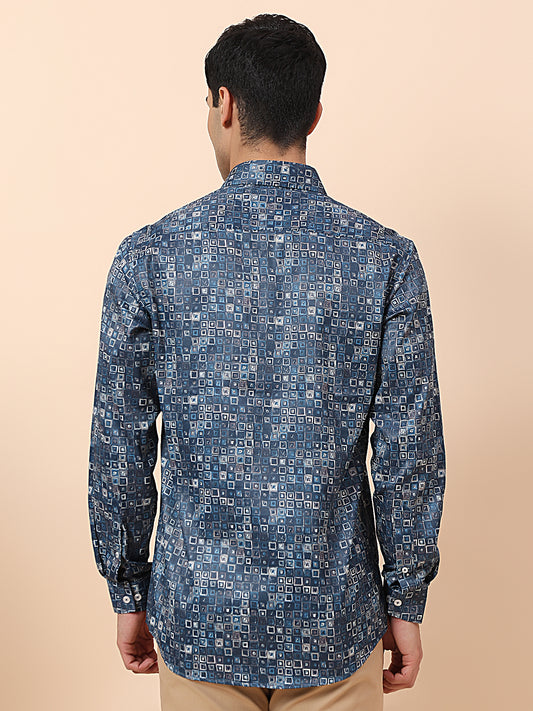 Formal Shirt for Men | Breathable & Soft with Color Fastness Regular Fit Spread Collar Cotton Fabric Printed Pattern