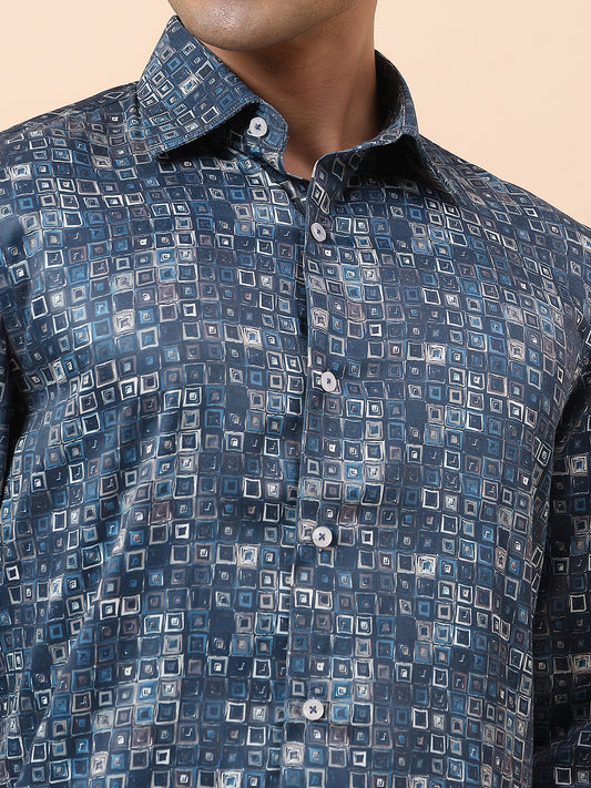 Formal Shirt for Men | Breathable & Soft with Color Fastness Regular Fit Spread Collar Cotton Fabric Printed Pattern