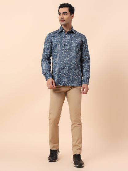 Formal Shirt for Men | Breathable & Soft with Color Fastness Regular Fit Spread Collar Cotton Fabric Printed Pattern