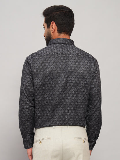 Formal Shirt for Men l Breathable & Soft with Color Fastness Regular Fit Spread Collar Neck Cotton Fabric Printed Pattern