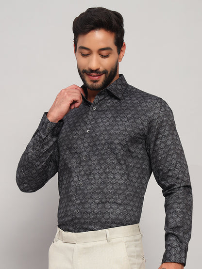 Formal Shirt for Men l Breathable & Soft with Color Fastness Regular Fit Spread Collar Neck Cotton Fabric Printed Pattern