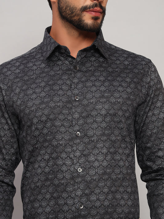 Formal Shirt for Men l Breathable & Soft with Color Fastness Regular Fit Spread Collar Neck Cotton Fabric Printed Pattern
