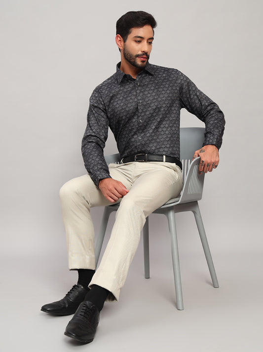 Formal Shirt for Men l Breathable & Soft with Color Fastness Regular Fit Spread Collar Neck Cotton Fabric Printed Pattern