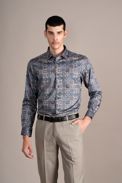 Formal Shirt for Men l Breathable & Soft with Color Fastness Regular Fit Spread Collar Neck Cotton Fabric Printed Pattern