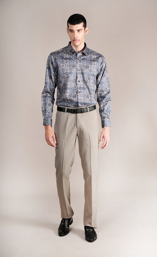 Formal Shirt for Men l Breathable & Soft with Color Fastness Regular Fit Spread Collar Neck Cotton Fabric Printed Pattern