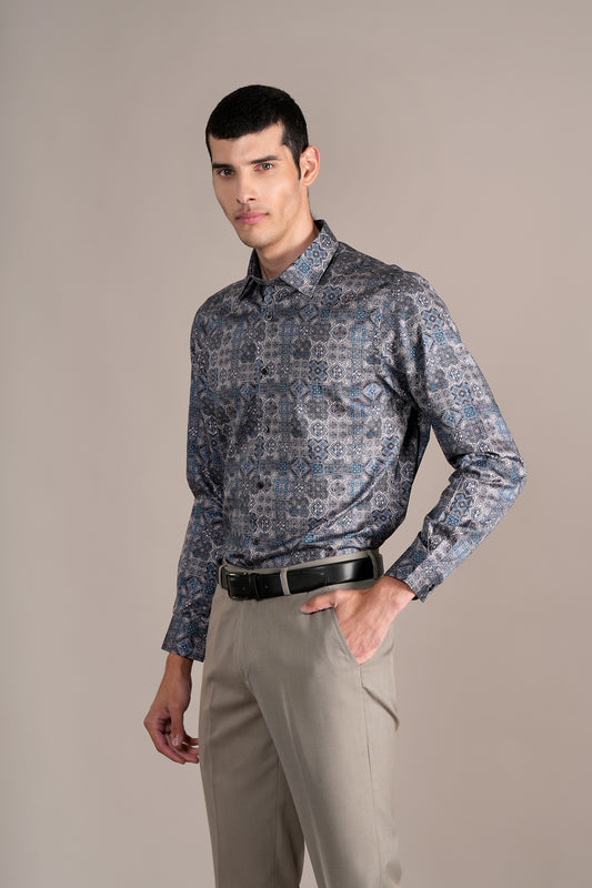 Formal Shirt for Men l Breathable & Soft with Color Fastness Regular Fit Spread Collar Neck Cotton Fabric Printed Pattern