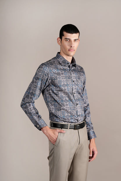 Formal Shirt for Men l Breathable & Soft with Color Fastness Regular Fit Spread Collar Neck Cotton Fabric Printed Pattern