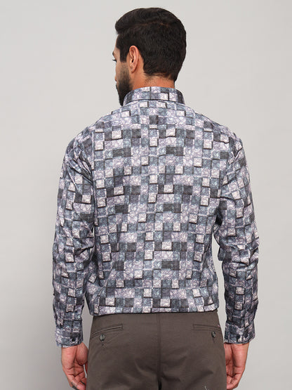 Formal Shirt for Men l Breathable & Soft with Color Fastness Regular Fit Spread Collar Neck Cotton Fabric Printed Pattern