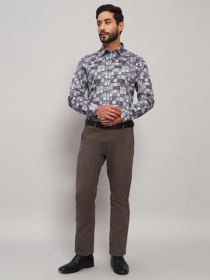 Formal Shirt for Men l Breathable & Soft with Color Fastness Regular Fit Spread Collar Neck Cotton Fabric Printed Pattern