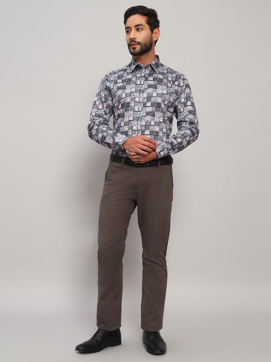 Formal Shirt for Men l Breathable & Soft with Color Fastness Regular Fit Spread Collar Neck Cotton Fabric Printed Pattern