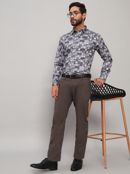 Formal Shirt for Men l Breathable & Soft with Color Fastness Regular Fit Spread Collar Neck Cotton Fabric Printed Pattern