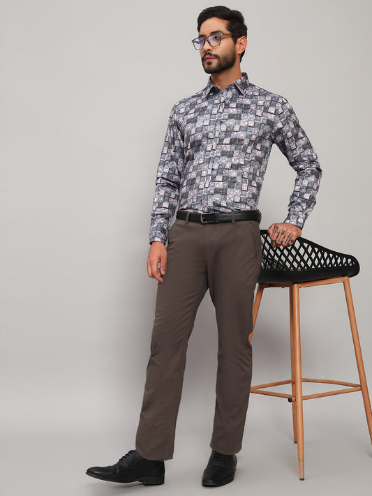 Formal Shirt for Men l Breathable & Soft with Color Fastness Regular Fit Spread Collar Neck Cotton Fabric Printed Pattern