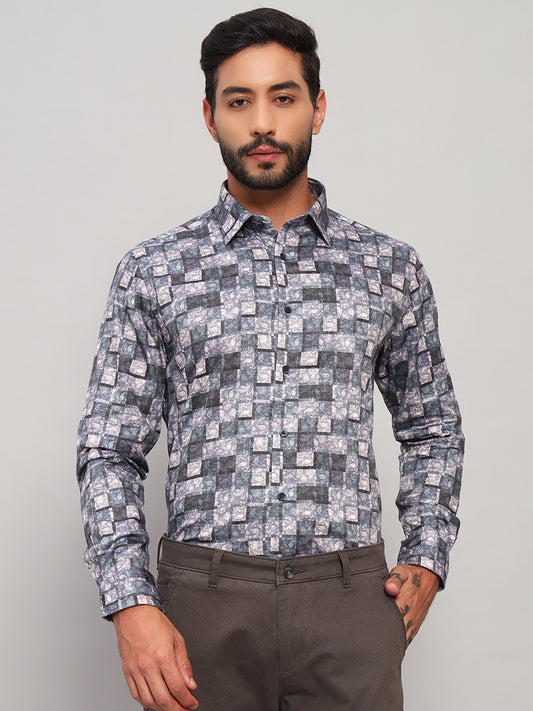 Formal Shirt for Men l Breathable & Soft with Color Fastness Regular Fit Spread Collar Neck Cotton Fabric Printed Pattern