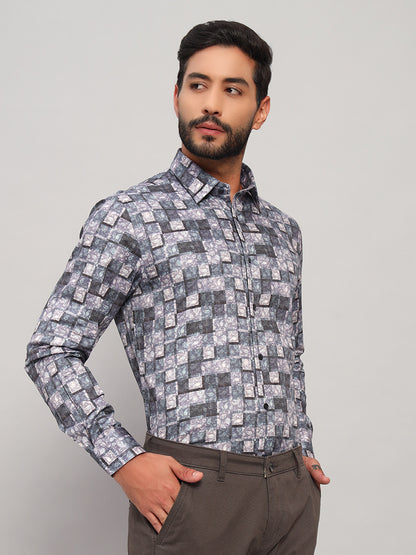 Formal Shirt for Men l Breathable & Soft with Color Fastness Regular Fit Spread Collar Neck Cotton Fabric Printed Pattern
