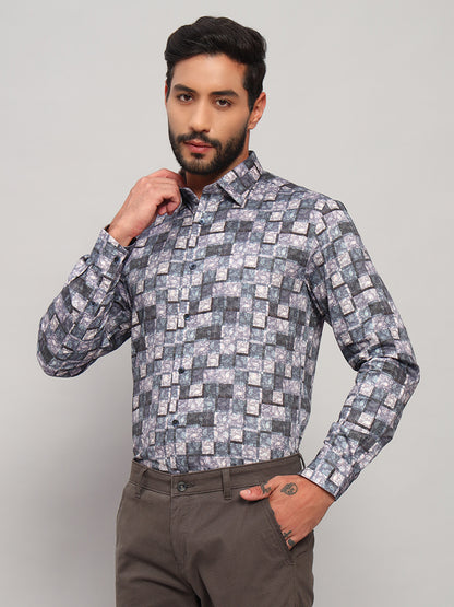 Formal Shirt for Men l Breathable & Soft with Color Fastness Regular Fit Spread Collar Neck Cotton Fabric Printed Pattern