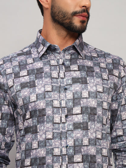 Formal Shirt for Men l Breathable & Soft with Color Fastness Regular Fit Spread Collar Neck Cotton Fabric Printed Pattern