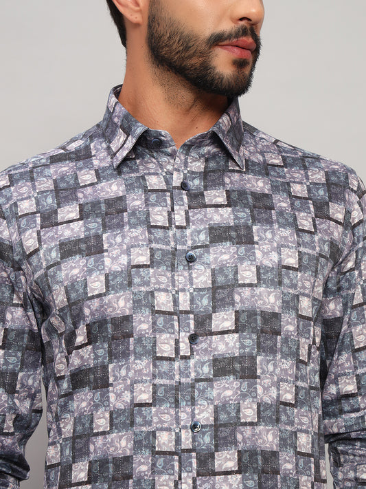Formal Shirt for Men l Breathable & Soft with Color Fastness Regular Fit Spread Collar Neck Cotton Fabric Printed Pattern