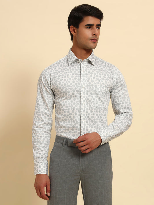 Formal Shirt for Men l Breathable & Soft with Color Fastness Regular Fit Spread Collar Neck Cotton Fabric Printed Pattern