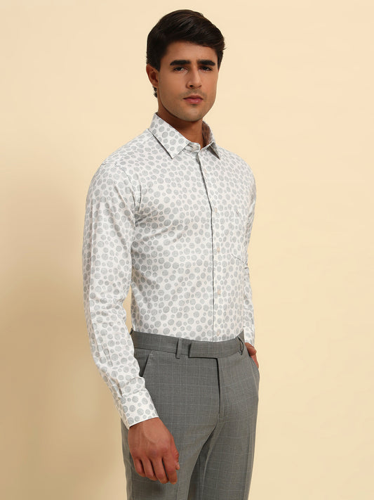 Formal Shirt for Men l Breathable & Soft with Color Fastness Regular Fit Spread Collar Neck Cotton Fabric Printed Pattern