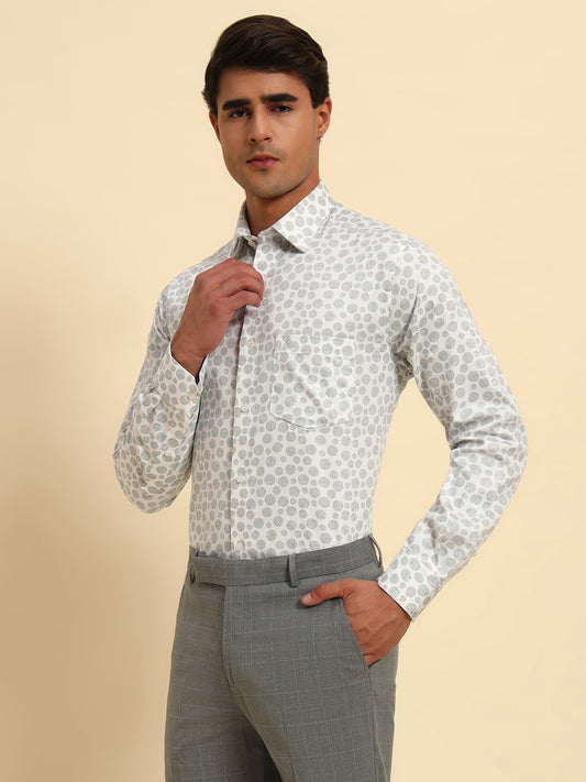 Formal Shirt for Men l Breathable & Soft with Color Fastness Regular Fit Spread Collar Neck Cotton Fabric Printed Pattern