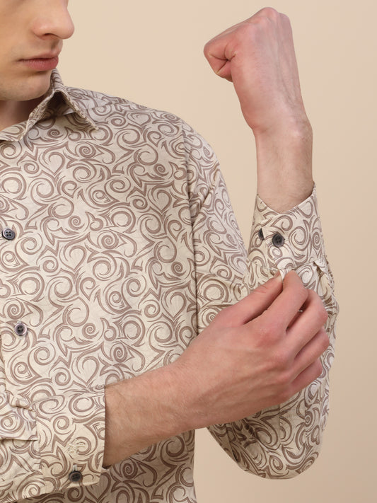 Formal Shirt for Men | Breathable & Soft with Color Fastness Regular Fit Spread Collar Neck Cotton Fabric Printed Pattern