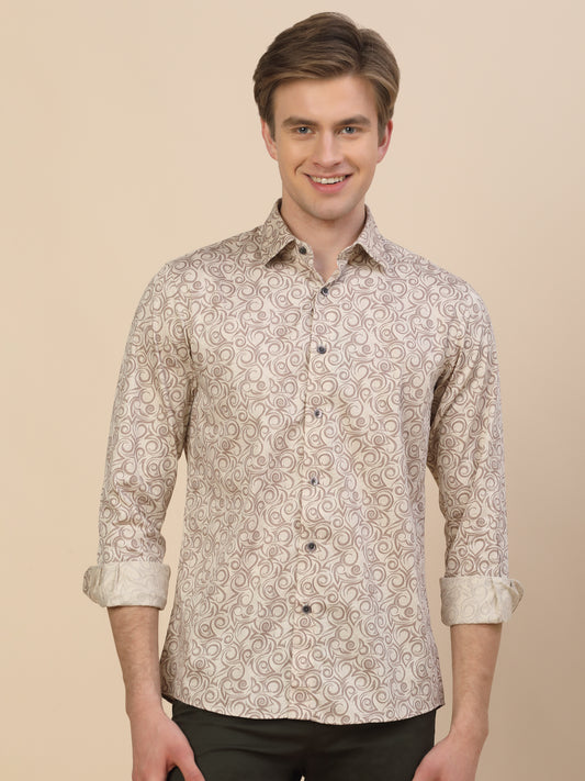 Formal Shirt for Men | Breathable & Soft with Color Fastness Regular Fit Spread Collar Neck Cotton Fabric Printed Pattern